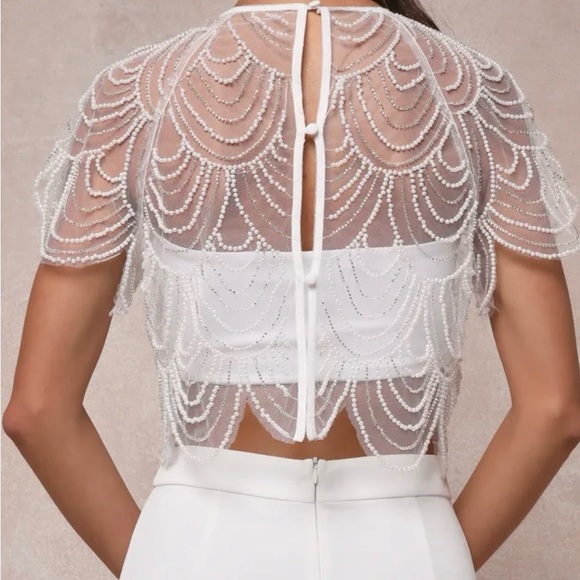 Everlasting Poise White Sheer Pearl Beaded Two-Piece Maxi Dress - Picture 6 of 6